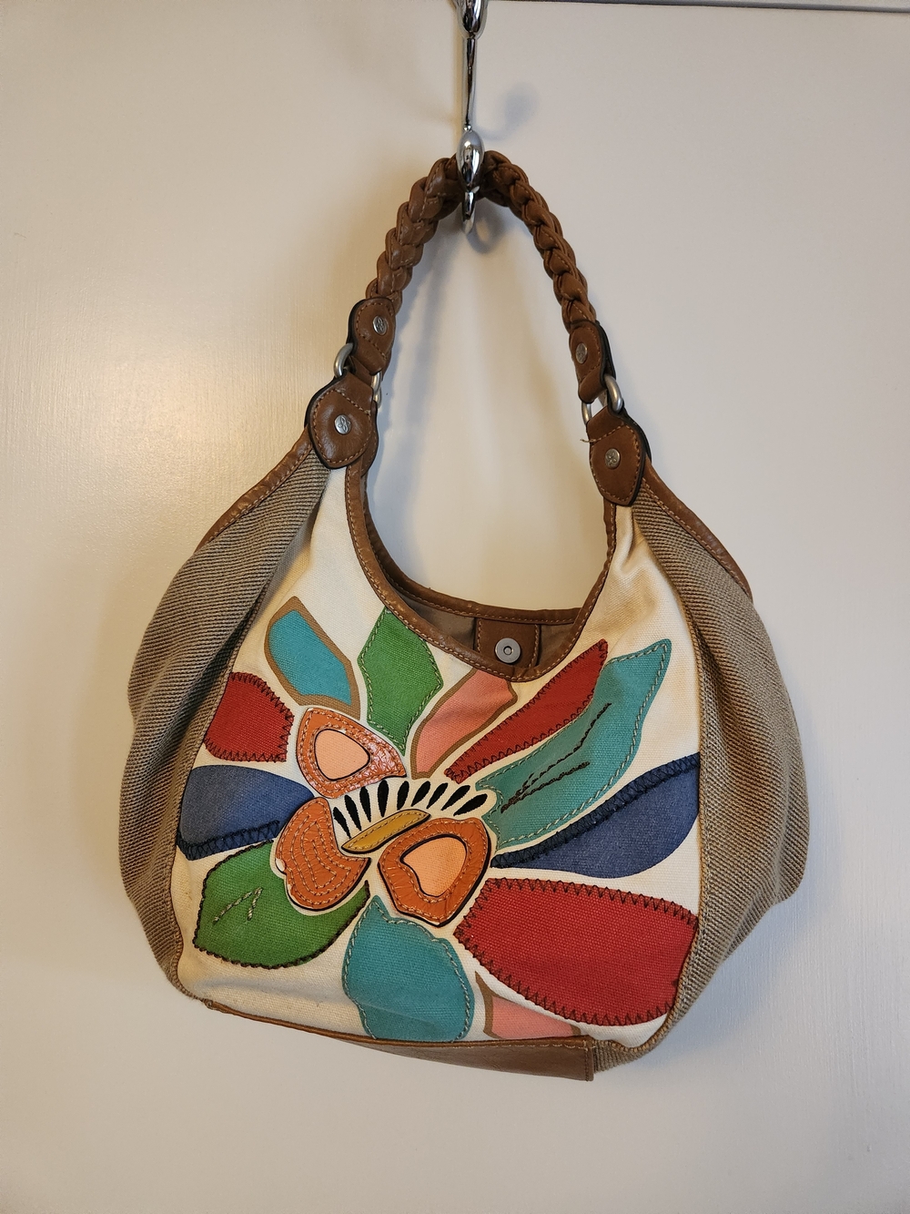Boho Floral Appliqué Hobo Bag - Multicolor
